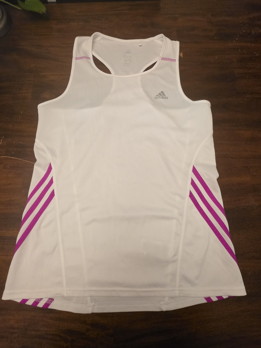 adidas Climalite Questar Women's Running Tank Top - White & Vivid Pink Stripes